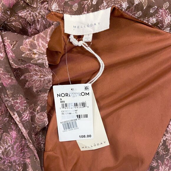 MELLODAY Floral Chiffon Maxi Dress Long Sleeve Boho Fall Fashion Women’s Small - Picture 8 of 12